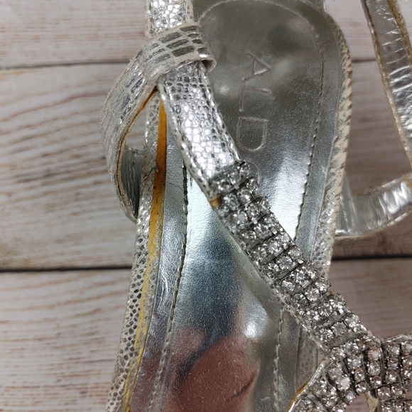 Aldo Silver Sandals Rhinestone Stiletto Wedding 7 - Picture 3 of 9